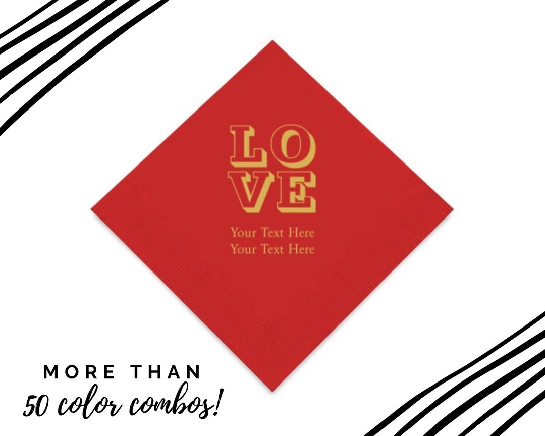 Love Block Print Napkins Paper Napkin Custom Napkins Personalized