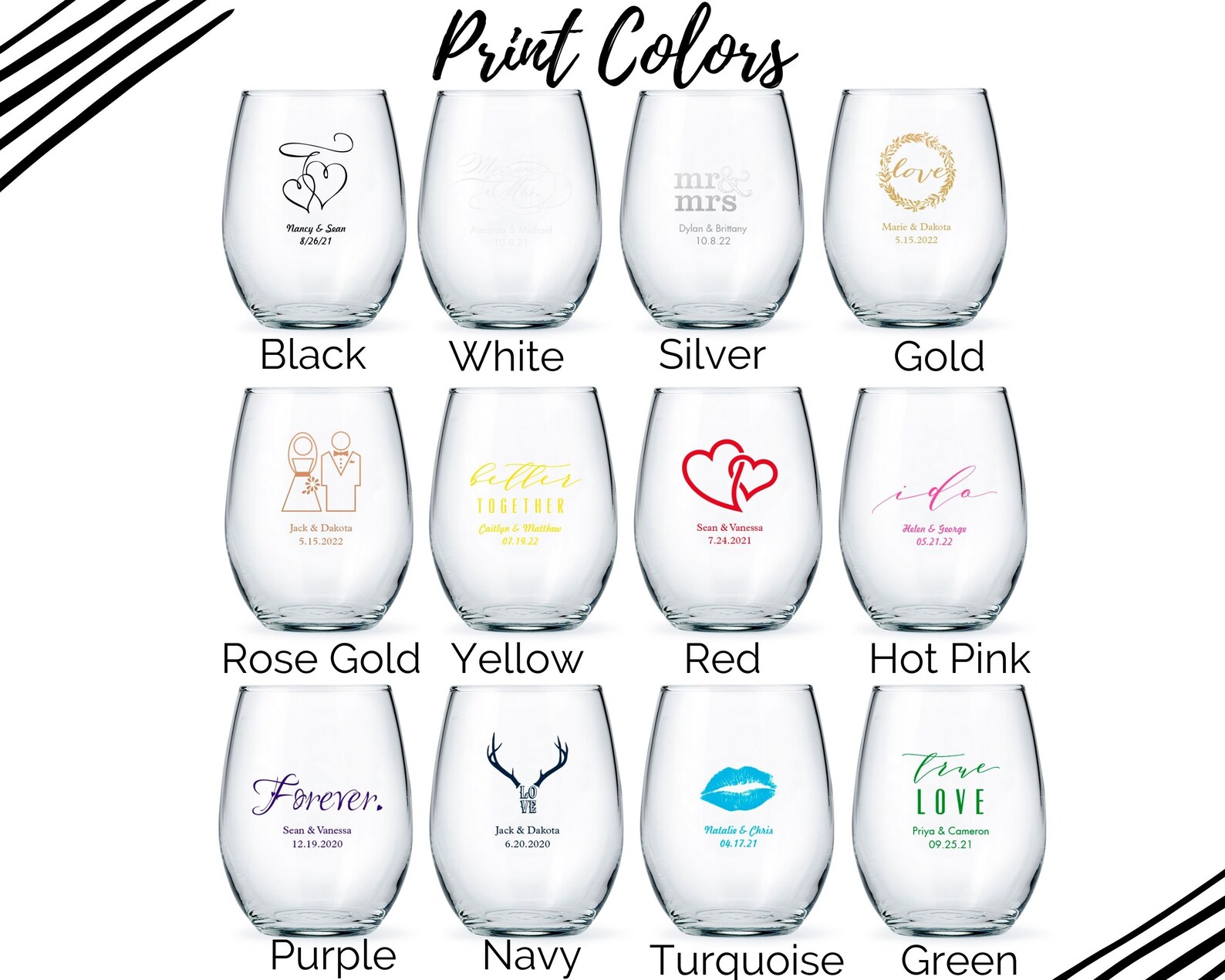 Custom Bridal Shower Large Stemless Wine Glasses 39 Designs Etsy