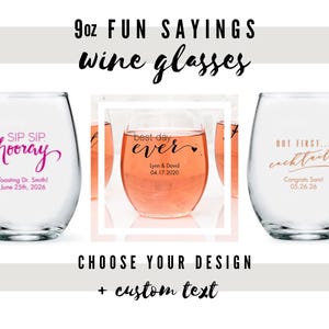 Custom Trendy Saying Small Stemless Wine Glasses - 57 Designs to Choose From - Useful Party Favor - Wedding Guest Favor - Birthday Party