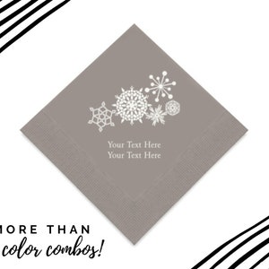 Snowflake Print Personalized Napkins - Christmas Cocktail Napkins - Christmas Party Decorations - Foil Print Napkins - Falling Snow Napkins
