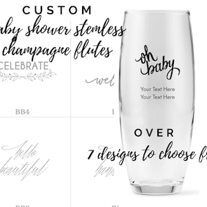 Custom Baby Shower Stemless Champagne Flutes - 8 Designs to Choose From - Personalized Toasting Flutes - Baby Shower Favor - Gender Reveal