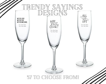 Custom Party Champagne Flutes - 57 Designs to Choose From - Personalized Glasses - Bachelorette - Wedding - Birthday - Anniversary - Party