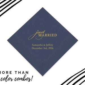 Serviettes en papier imprimées Just Married - serviettes de table de mariage personnalisables - serviettes de réception de mariage - lot de 50 serviettes de mariage personnalisées