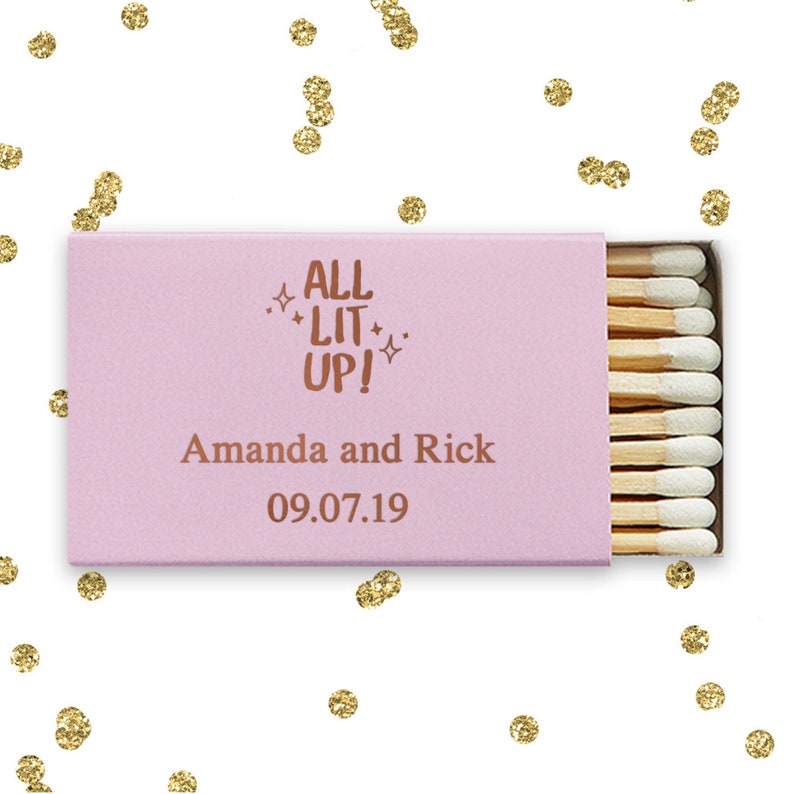 Custom Matchbox Personalized Matches New Years Eve Set of 50 All Lit Up Matchboxes Christmas Party Personalized Matchboxes