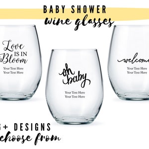 Custom Baby Shower Large Stemless Wine Glasses 8 Designs to Pick From Personalized Wine Glass Custom Baby Shower Favor Gender Reveal image 1