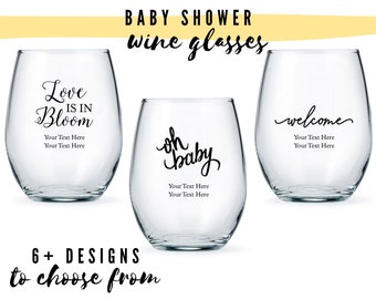 Custom Baby Shower Large Stemless Wine Glasses - 8 Designs to Pick From - Personalized Wine Glass - Custom Baby Shower Favor - Gender Reveal