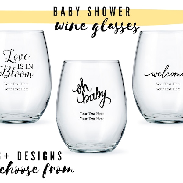 Custom Baby Shower Large Stemless Wine Glasses - 8 Designs to Pick From - Personalized Wine Glass - Custom Baby Shower Favor - Gender Reveal