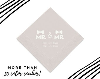 Mr and Mr Gay Wedding Napkins - Double Bow Tie Printed Napkins - Custom Gay Wedding Napkins - Two Grooms - Queer Wedding Cocktail Napkins