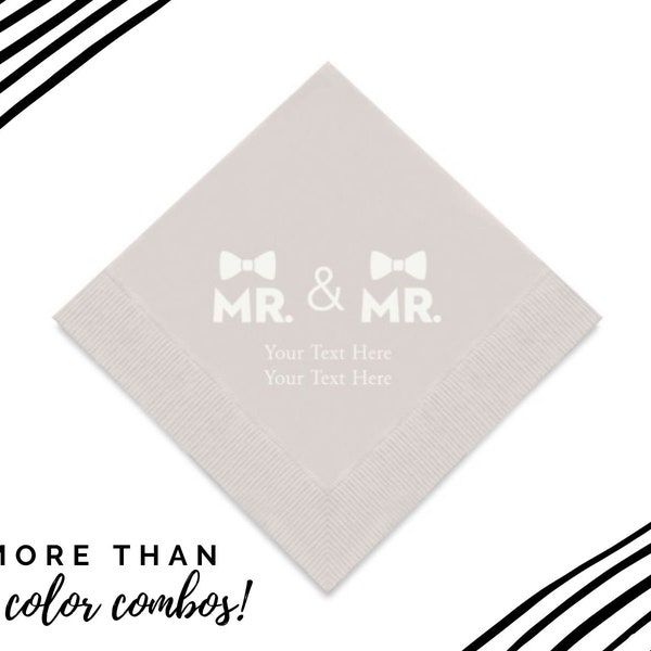 Mr and Mr Gay Wedding Napkins - Double Bow Tie Printed Napkins - Custom Gay Wedding Napkins - Two Grooms - Queer Wedding Cocktail Napkins