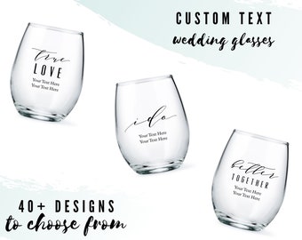 Custom Wedding Stemless Small Wine Glasses - 49 Designs to Choose From - Useful Wedding Favor - Guest Favor - Wedding Bar - Vineyard Wedding