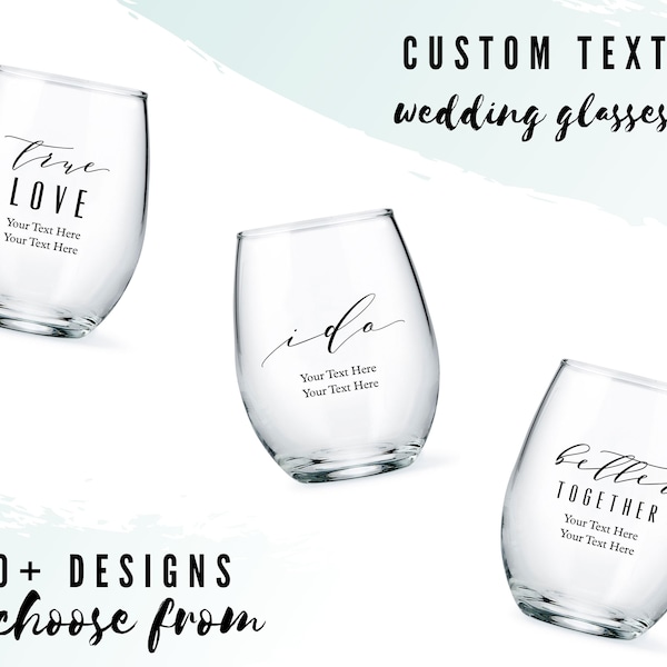 Custom Wedding Stemless Small Wine Glasses - 49 Designs to Choose From - Useful Wedding Favor - Guest Favor - Wedding Bar - Vineyard Wedding