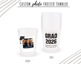 Personalized Grad Photo Plastic Party Cups - Custom Logo 16oz. Party Cups - Personalized Party Cups - Design Your Own Cups - Grad Party
