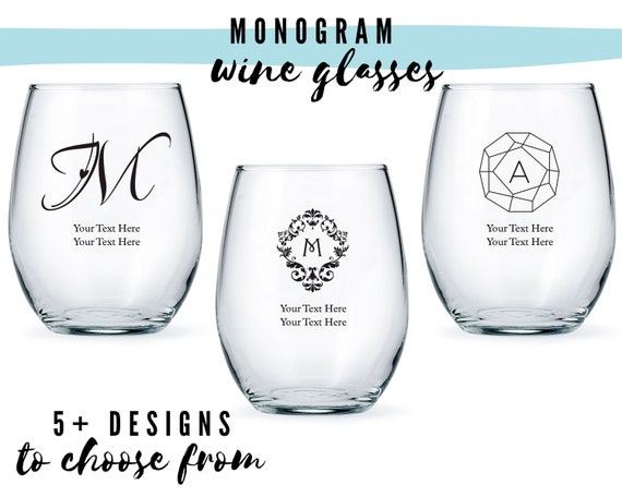 Personalized Couple Etched Stemless Wine Glass  Customized  Wedding/Anniversary Design Stemless Wine Glass - J & J Designz