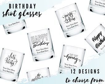 Custom Birthday Party Shot Glasses - 12 Designs to Choose From - Personalized Shot Glass - Custom Birthday Party Favor - Happy Birthday Shot