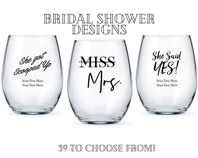 Custom Bridal Shower Stemless Wine Glasses 39 Designs to Etsy