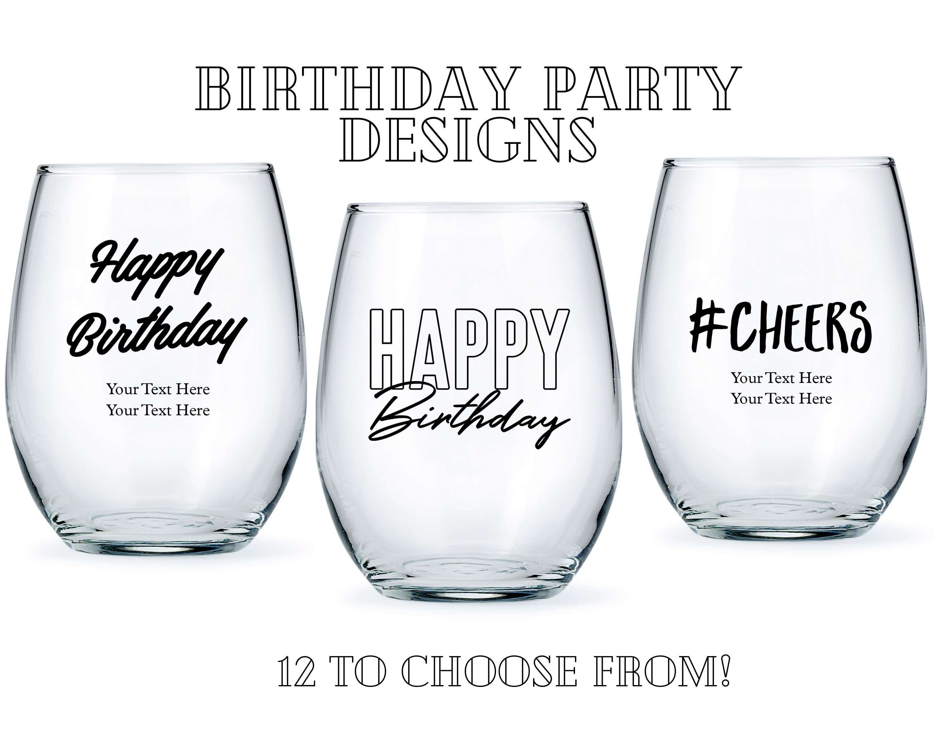 Custom Birthday Party Stemless Wine Glasses 12 Designs to Etsy Canada