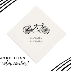 Custom Tandem Bike Print Napkins - Personalized Wedding Napkins - Custom Engagement Napkins - Anniversary Napkins - Set of 50 Custom Napkins