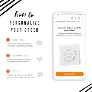 How To Personalize Your Order - 1.Purchase - 2.Personalize - 3.Get It!