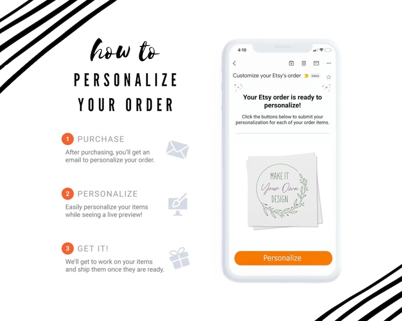 How To Personalize Your Order - 1.Purchase - 2.Personalize - 3.Get It!