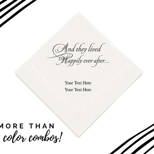 Serviettes de table pour toujours un mariage heureux - 50 serviettes imprimées personnalisées cocktail - serviettes de mariage - mariage de conte de fées - serviettes fête de fiançailles