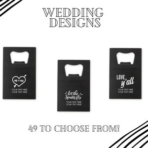 Personalized Wedding Favor Black Metal Bottle Openers - 49 Designs to Choose From - Custom Unique Wedding Favor - Useful Wedding Favor