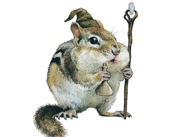 Chipmunk Wizard Print