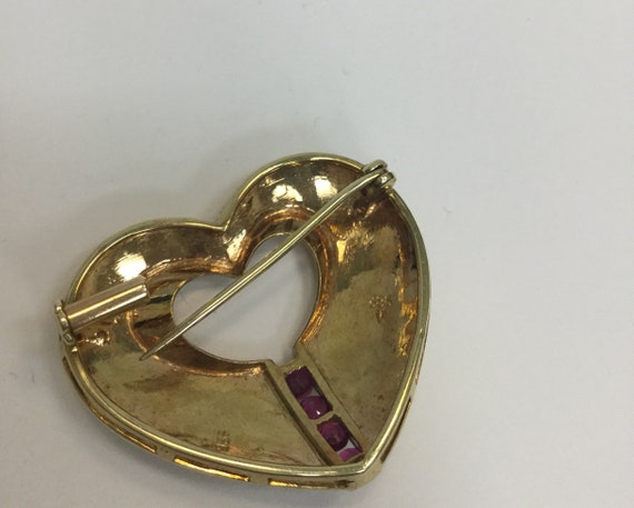 Art Deco Gold Ruby Heart Pin - image 4