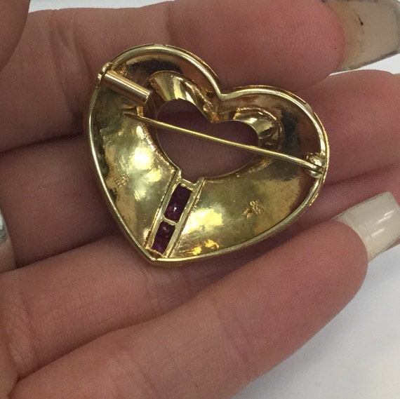 Art Deco Gold Ruby Heart Pin - image 3