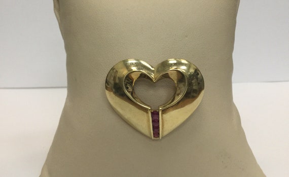 Art Deco Gold Ruby Heart Pin - image 1