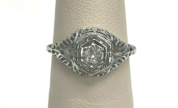 Antique 10k Diamond Filigree Engagement Ring Size