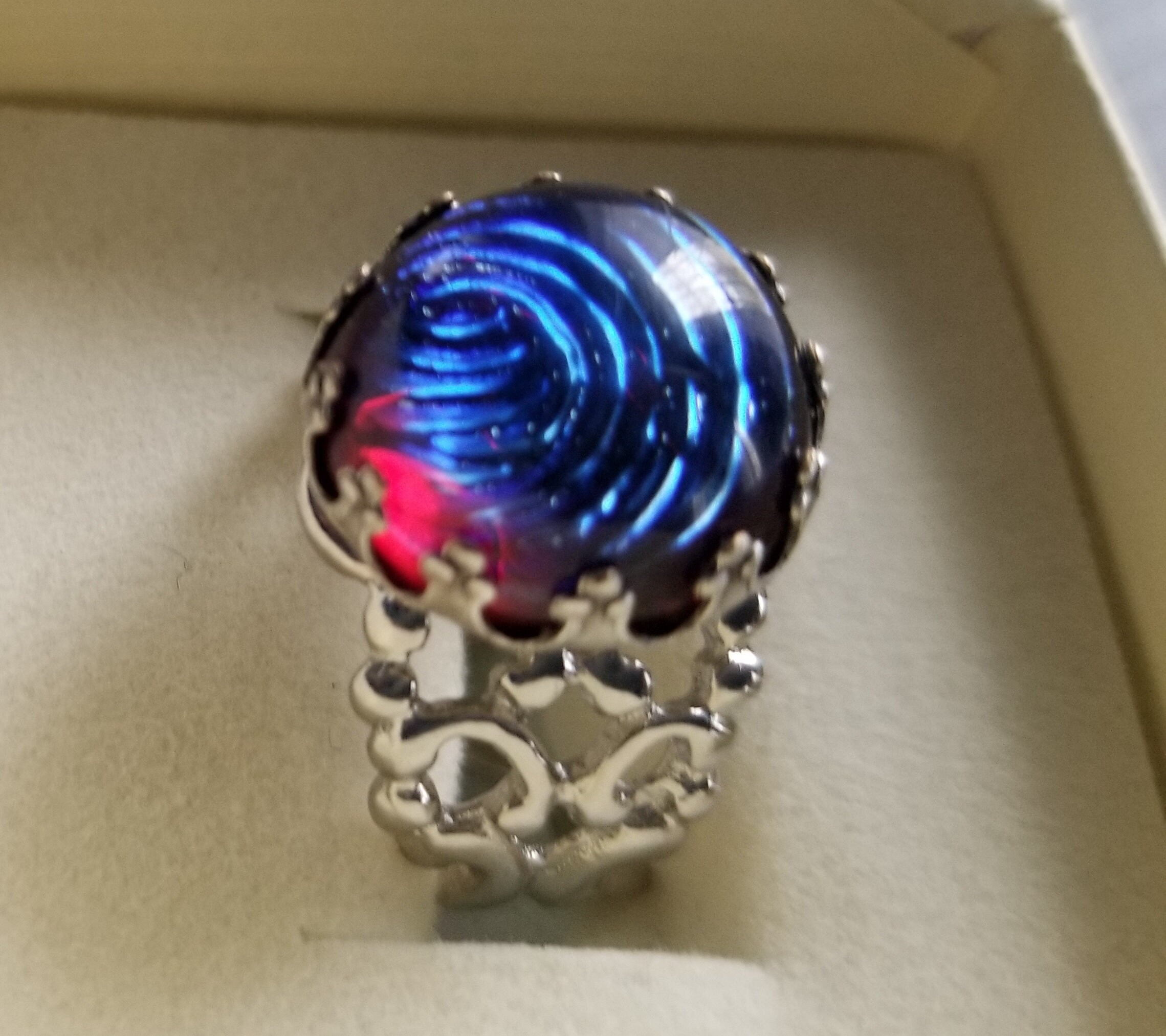 7mm Red Glass Cabochon Petite Set In Petite Sterling Silver Bezel Dragons Breath Mexican Fire Opal Ring Band