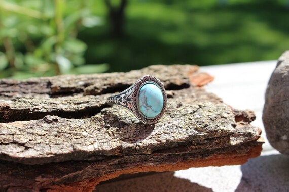 Blue Turquoise Ring 12x10 Set on Victorian Silver Setting | Etsy