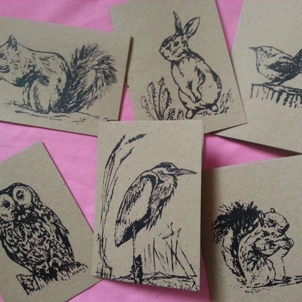 Hand printed Wildlife card- choose your card from 6 original designs on recycled card. Donation to wildlife rescue.