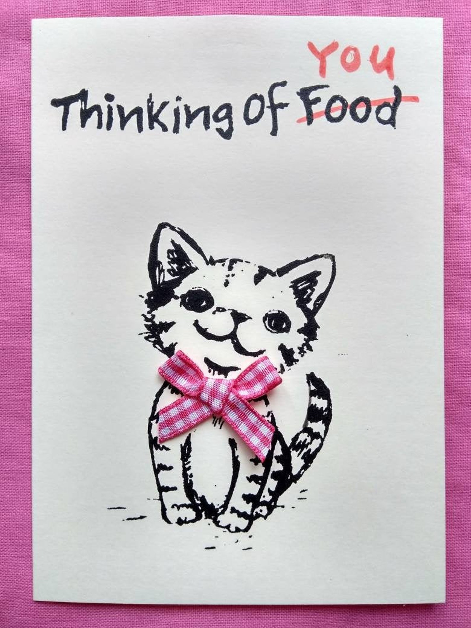 Thinking of You. Hand Printed Humorous Cat Card. Ideal for a Cat Lover