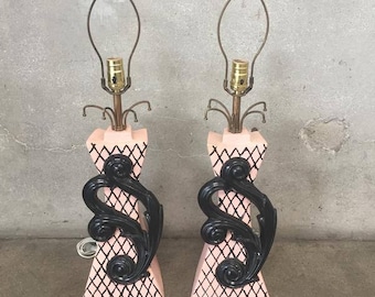 Pair of 1950's Pink & Black Lamps (G2GPF5)