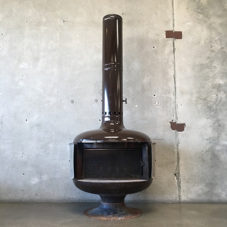 Vintage Mid Century Brown & Silver Malm Fire Drum 2 Etsy