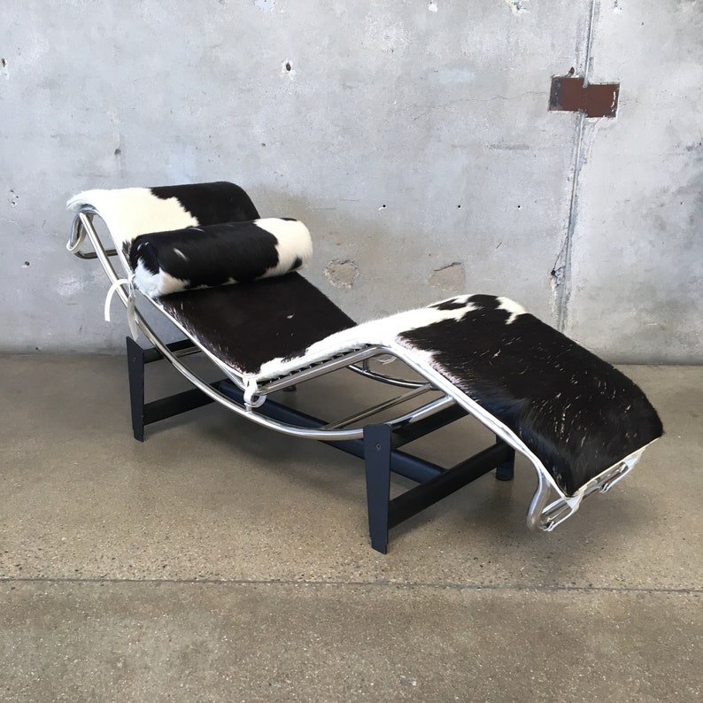 Le Corbusier Style Cowhide Chaise Lounge With Chrome Base Etsy