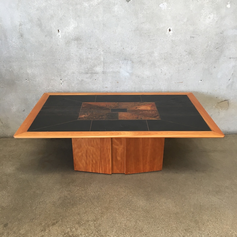 South African Cherry Wood Coffee Table with Inlaid Slate | Etsy