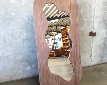 Hand Crafted Walnut Wood Floor Mirror (6C4JP5) ***See Listing Details For Info On Shipping***