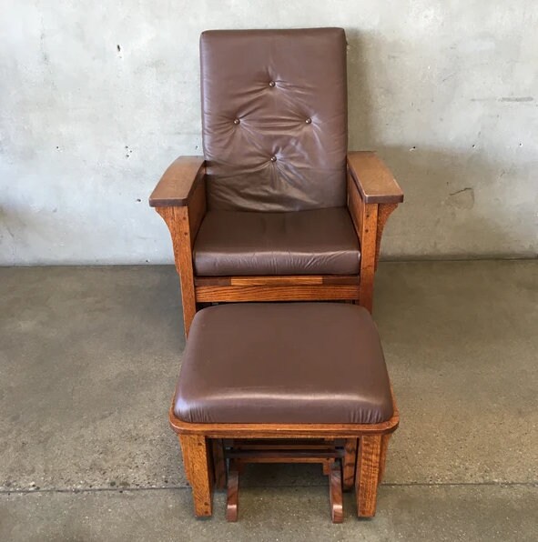 SALE Mission Style Oak Glider Rocker with Gliding Foot Stool Etsy