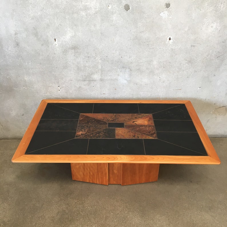 South African Cherry Wood Coffee Table with Inlaid Slate Etsy