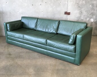 Vintage Green Leather Sofa (82T4YZ)  ***See Listing Details For Info On Shipping***