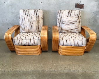 Pair Of Paul Frankl 6-strand Rattan Chairs (NSSL9T)  ***See Listing Details For Info On Shipping***