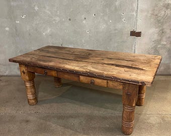 Antique Mexican Hacienda Solid Walnut Wood Dining Table (D7EY9L) ***ASK for SHIPPING QUOTE***