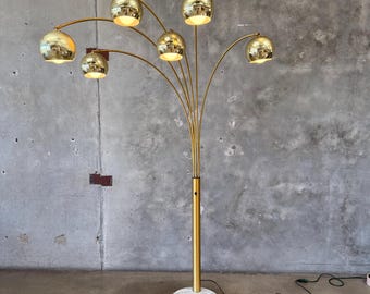 Vintage Italian Modern Brass Arc Floor Lamp - Six Lights w/ Dimmer (PPPRSK) ***Ask for SHIPPING QUOTE***