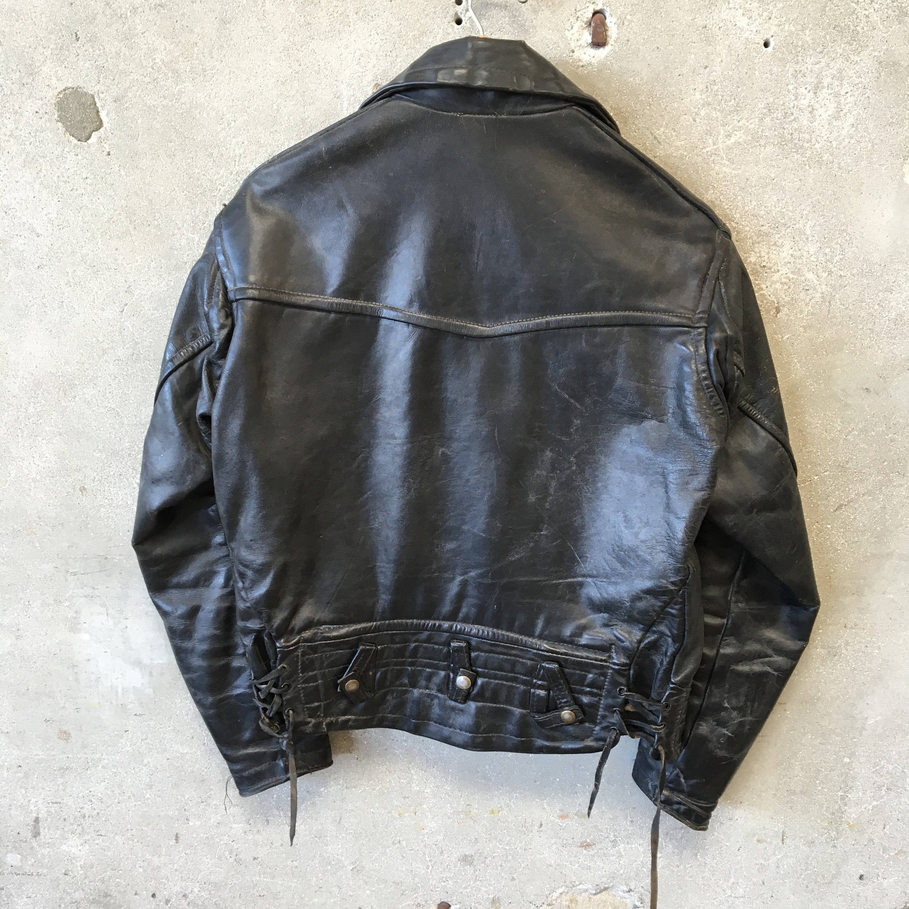 Vintage Leather Motorcycle Police Jacket W/ Talon & Serval Zippers