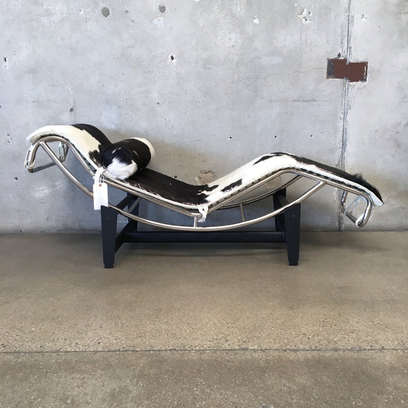 Le Corbusier Style Cowhide Chaise Lounge With Chrome Base Etsy