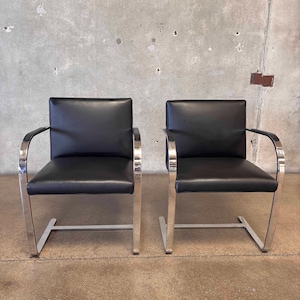 Pair of Chrome Chairs With Leather Cushions by Ludwig Mies Van Der Rohe (VHWA47) ***Ask for SHIPPING QUOTE***