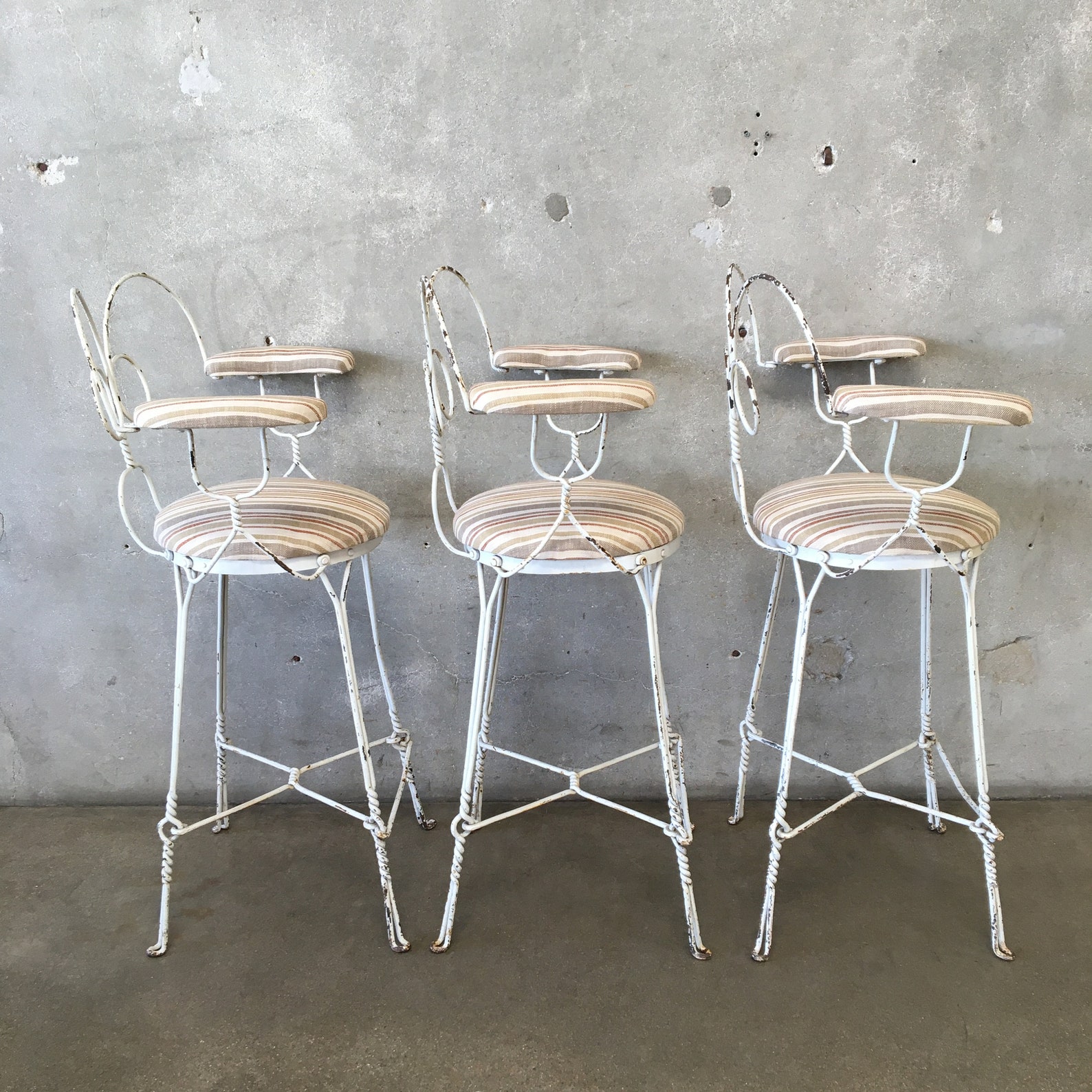 Set of Three White Iron Shabby Chic Bar Stools JXKGZP Etsy