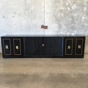 Vintage Japanese Black Lacquer Credenza With Tambour Doors (NFNGEQ)  ***See Listing Details For Info On Shipping***